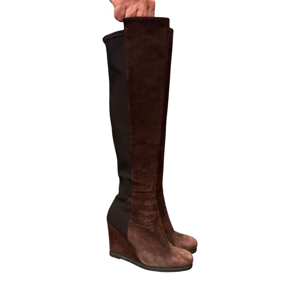 Stuart Weitzman Demiswoon Over The Knee Wedge Boots Brown Suede NWOB 222771 Sz 8